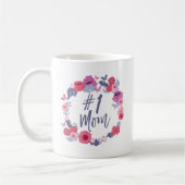 #1 Mama Borstel Script Bloemen Vlinder Roze Krans Koffiemok (Links)