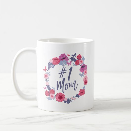 #1 Mama Borstel Script Bloemen Vlinder Roze Krans Koffiemok (Links)