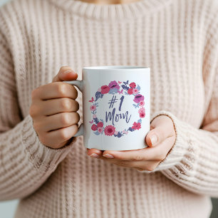 #1 Mama Borstel Script Bloemen Vlinder Roze Krans Koffiemok