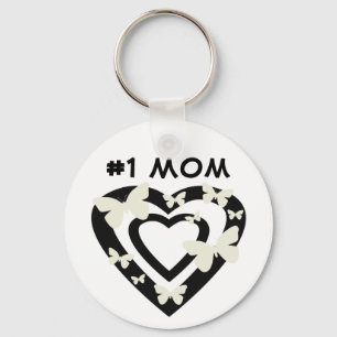 #1 mamma, open harten, witte vlinders sleutelhanger