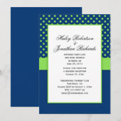 #1 Marine Blauw en Lime Groene Polka Dots Trouwen Kaart (Voorkant / Achterkant)