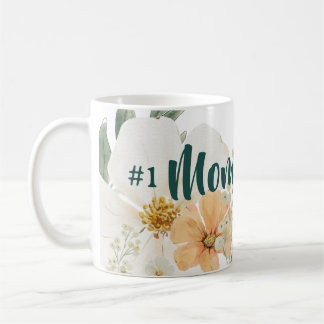 #1 Mom Mothers Day Mug.  Elegant Spring Floral Koffiemok