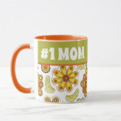 #1 MOM - Retro Flower Oranje Green Number 1 mam Mok (Links)