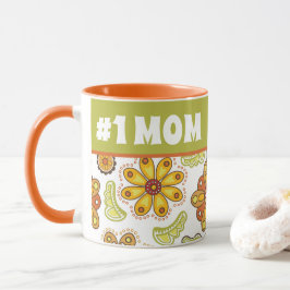#1 MOM - Retro Flower Oranje Green Number 1 mam Mok