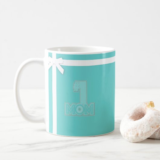 #1 MOM - Turquoise Moeder Cadeau Beker Mok (Met donut)