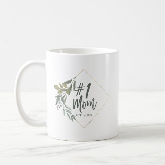#1 Mom Typografie Waterverf Foliage Moederdag Koffiemok (Links)