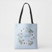 1-monogram zwart, wit & Blauwgroen bloemontwerp Tote Bag (Voorkant)