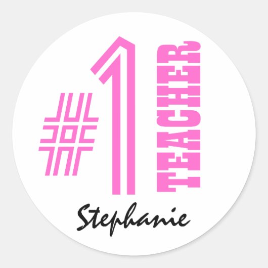 #1 Nummer Een Leraar Aangepaste Naam Gift Item Ronde Sticker (Voorkant)