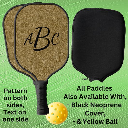 1 of 3 Letter Monogram beige bruin leder Kijk uit Pickleball Paddle