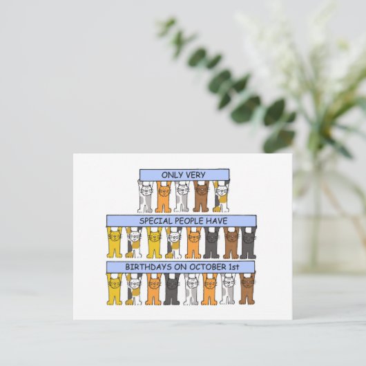 1 oktober Verjaardag Schattigee Cartoon Katten Briefkaart (Staand voorkant)
