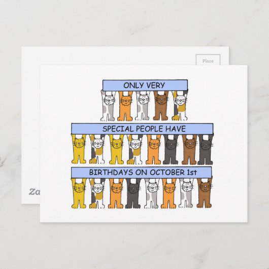 1 oktober Verjaardag Schattigee Cartoon Katten Briefkaart (Voorkant / Achterkant)