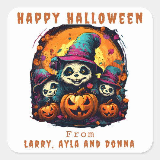 1 Ouder 2 Kinder - Halloween Party Vierkante Sticker (Voorkant)