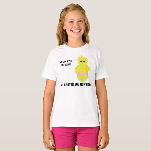 #1 Paaseierjager roze Baby chick ei meisjes T-shirt (Voorkant volledig)