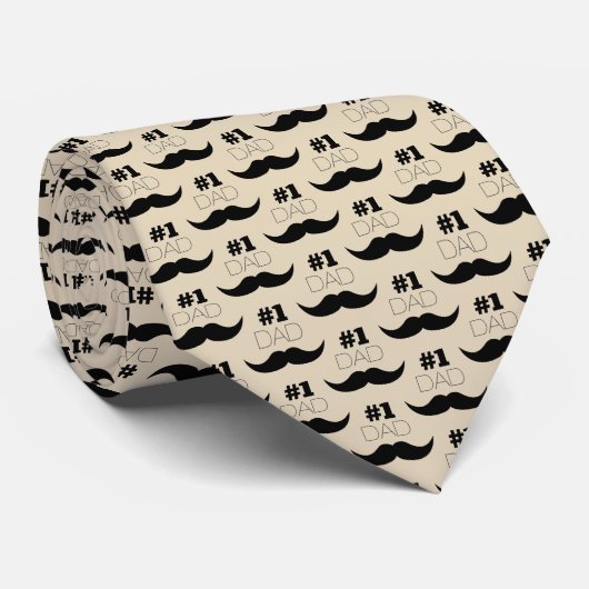 #1 Pap Beige en Zwarte Mustache - Nummer één Stropdas (Opgerold)
