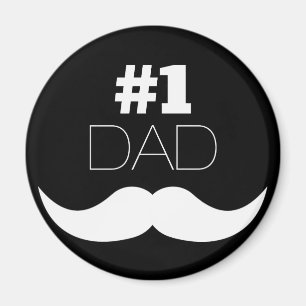 #1 Pap Black en White Mustache - Nummer 1 Magneet