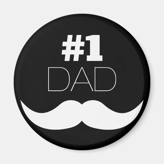 #1 Pap Black en White Mustache - Nummer 1 Magneet (Voorkant)