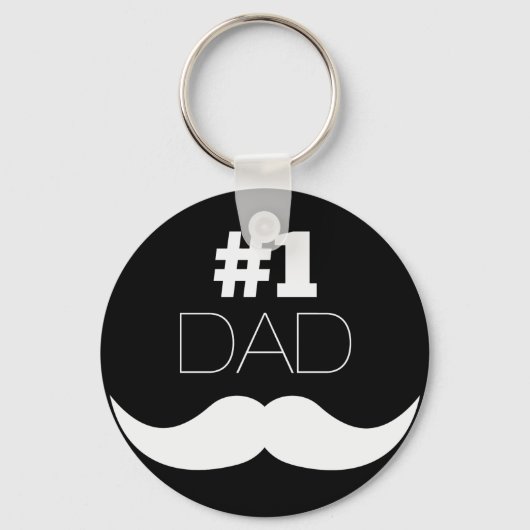 #1 Pap Black en White Mustache - Nummer 1 Sleutelhanger (Voorkant)