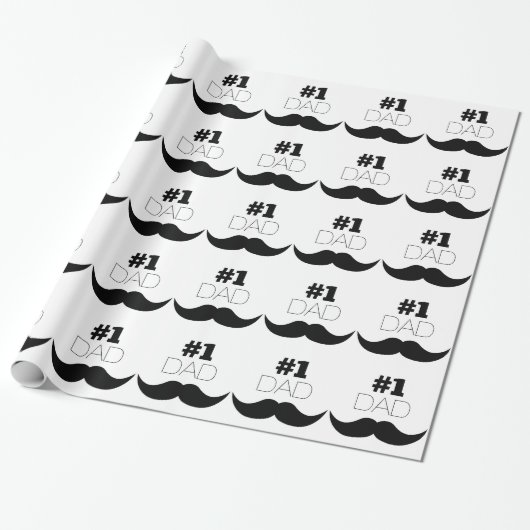 #1 Pap Black Mustache - Nummer 1 Cadeaupapier (Uitgerold)