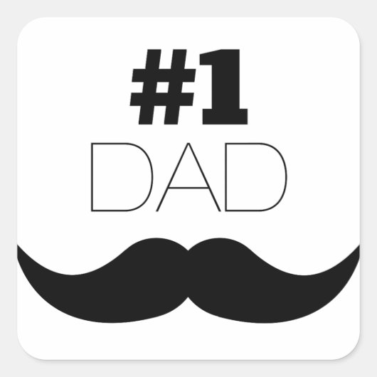 #1 Pap Black Mustache - Nummer 1 Vierkante Sticker (Voorkant)