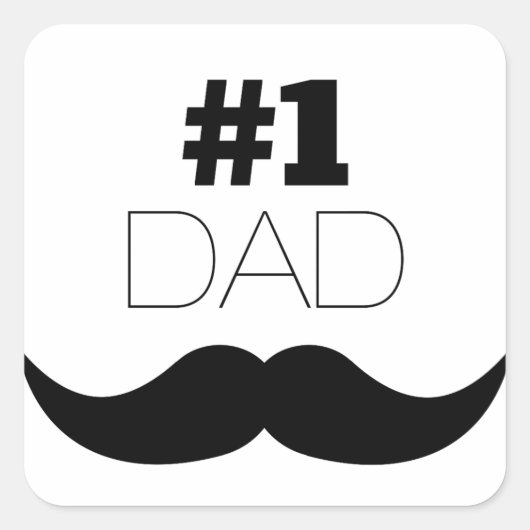 #1 Pap Black Mustache - Nummer 1 Vierkante Sticker (Voorkant)