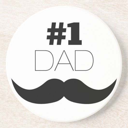 #1 Pap Black Mustache - Nummer 1 Zandsteen Onderzetter (Voorkant)