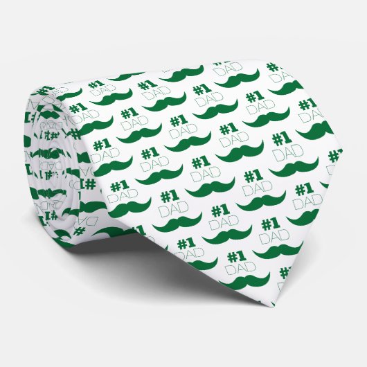 #1 Pap Green Mustache - Nummer 1 Stropdas (Opgerold)