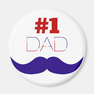 #1 Pap Red White en Blue Mustache - Nummer 1 Magneet