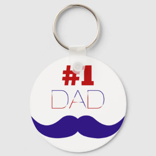 #1 Pap Red White en Blue Mustache - Nummer 1 Sleutelhanger