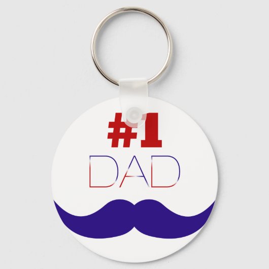 #1 Pap Red White en Blue Mustache - Nummer 1 Sleutelhanger (Voorkant)