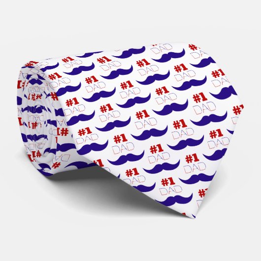 #1 Pap Red White en Blue Mustache - Nummer 1 Stropdas (Opgerold)
