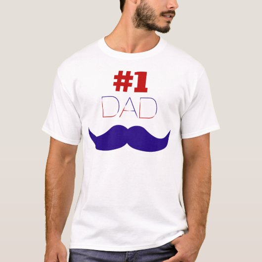 #1 Pap Red White en Blue Mustache - Nummer 1 T-shirt (Voorkant)