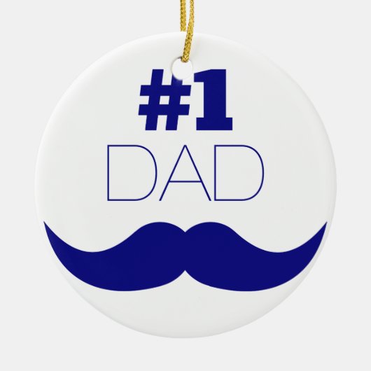 #1 Papa Blauwe Snor - Nummer Eén Keramisch Ornament (Voorkant)