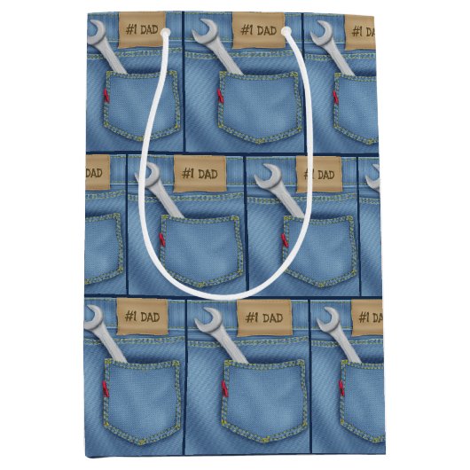 #1 PAPA moersleutel in Jean Pocket Medium Cadeauzakje (Voorkant)