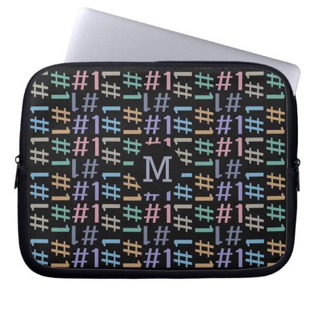 "# 1" Patroon aangepaste monogram laptophoezen Laptop Sleeve (Voorkant)