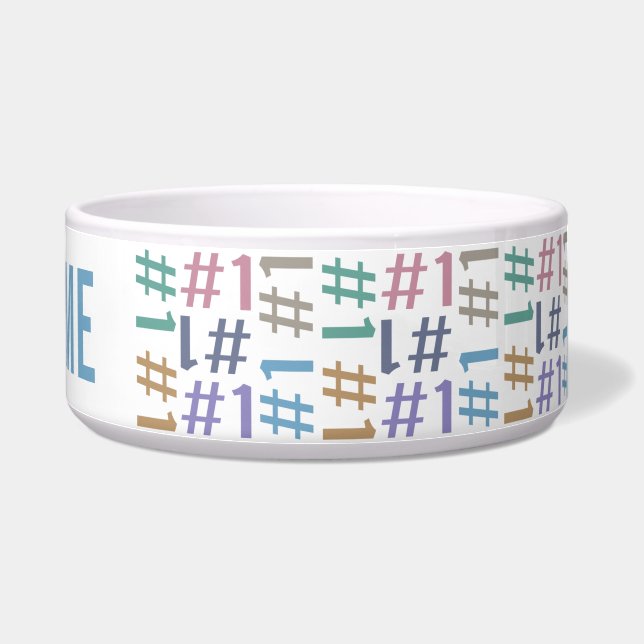 "# 1" Patroon, aangepaste naam pet bowl Voerbakje (Rechts)