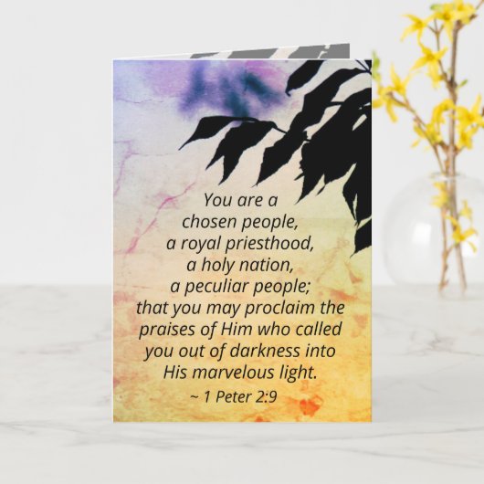 1 Peter 2:9 bent u Gekozen Mensen, Bijbel Kaart (Gele Bloem)
