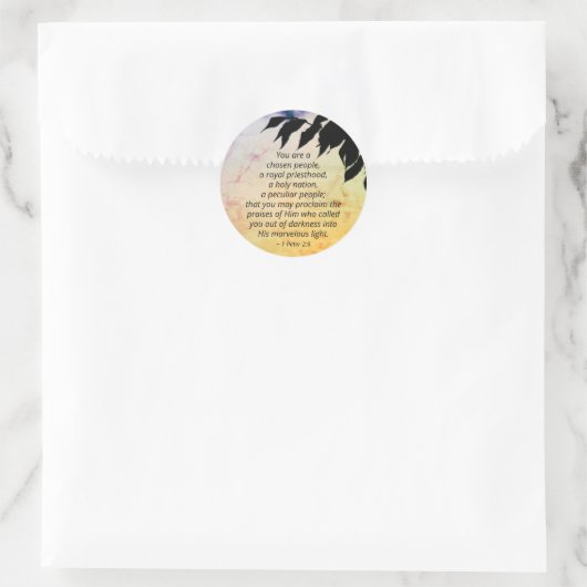 1 Peter 2:9 Je bent een gekozen volk, Bijbel Ronde Sticker (Tas)