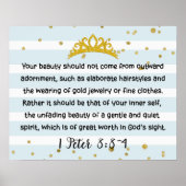 1 Peter 3:3-4 Inner Beauty Bible Verse Blue Poster (Voorkant)