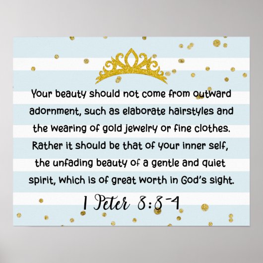 1 Peter 3:3-4 Inner Beauty Bible Verse Blue Poster (Voorkant)