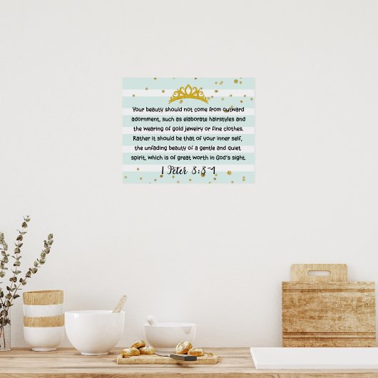 1 Peter 3:3-4 Inner Beauty Bible Verse Mint Green Poster (Keuken)