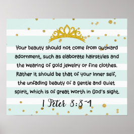 1 Peter 3:3-4 Inner Beauty Bible Verse Mint Green Poster