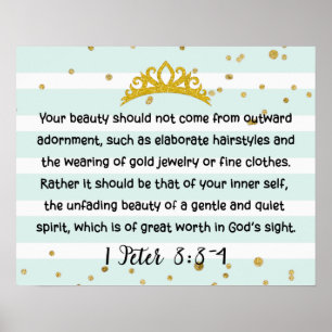 1 Peter 3:3-4 Inner Beauty Bible Verse Mint Green Poster