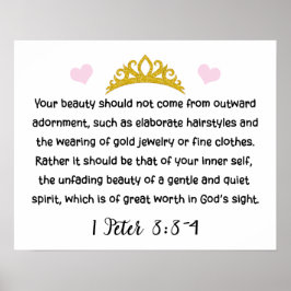 1 Peter 3:3-4 Inner Beauty Bible Verse Tiara Heart Poster