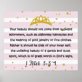 1 Peter 3:3-4 Inner Beauty Bijbel Verse Roze Poster