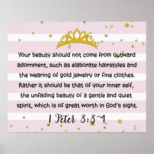 1 Peter 3:3-4 Inner Beauty Bijbel Verse Roze Poster (Voorkant)