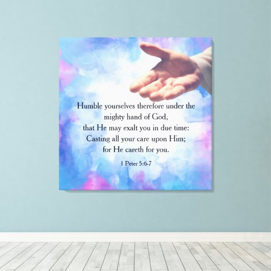 1 Peter 5:6-7 Canvas Afdruk (Insitu (Houten vloer))