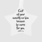 1 Peter 5:7 Bijbel angst Verse Aangepast Ornament (achterkant)