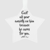 1 Peter 5:7 Bijbel angst Verse Aangepast Ornament (voorkant)