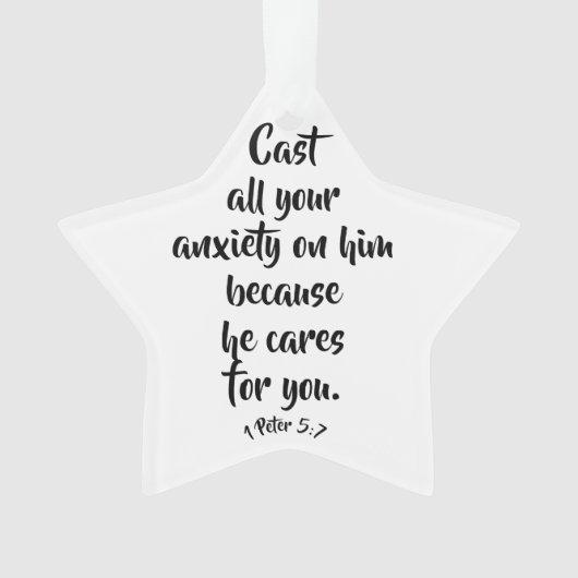 1 Peter 5:7 Bijbel angst Verse Aangepast Ornament (voorkant)