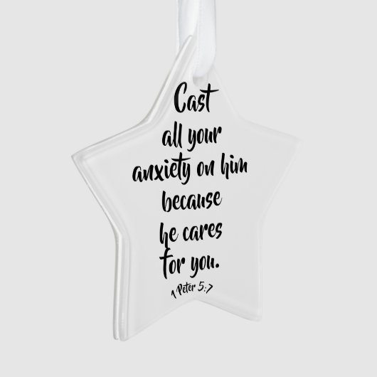 1 Peter 5:7 Bijbel angst Verse Aangepast Ornament (voorkant)